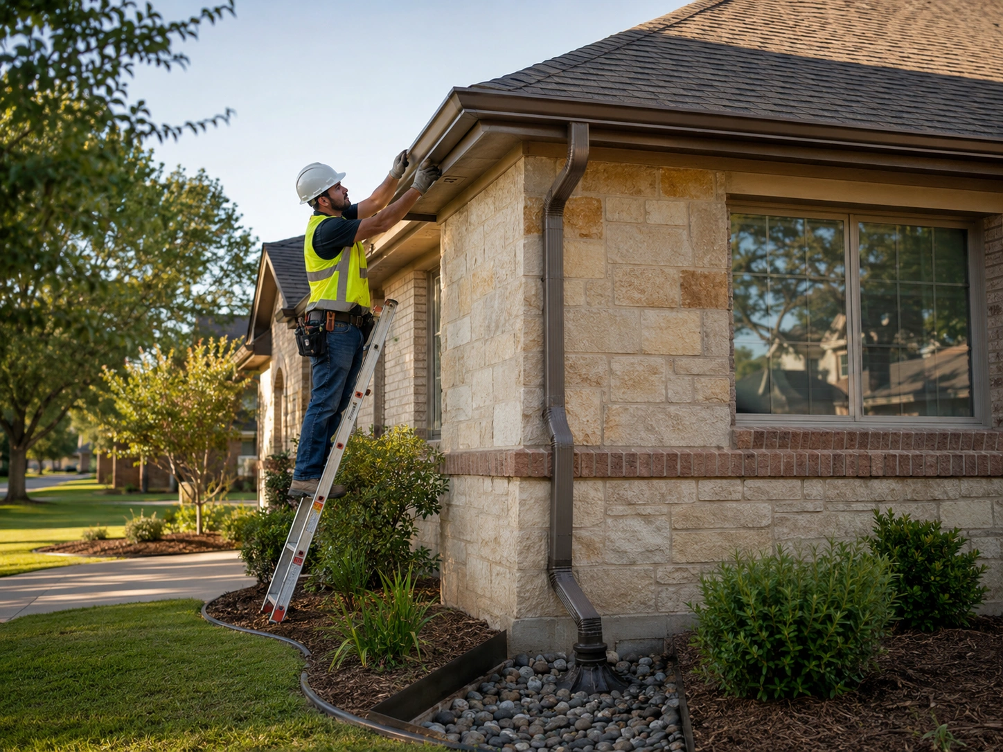 Roof gutters and water control system directing rainwater away from the home foundation